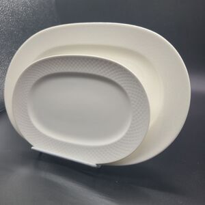 Villeroy & Boch Tipo Set (2) White Oval Serving Platters 8.5" & 11.5"